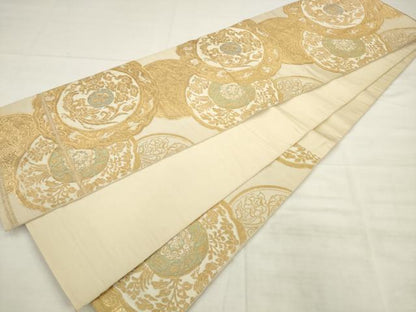 平和屋着物◎西陣　服部織物謹製　六通柄　本袋帯　鳳凰花文　白鳥錦　金糸　正絹　逸品　AABK6692pf