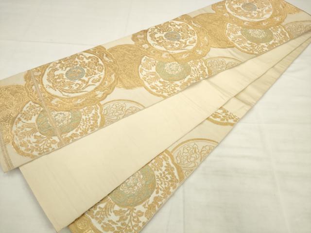 平和屋着物◎西陣　服部織物謹製　六通柄　本袋帯　鳳凰花文　白鳥錦　金糸　正絹　逸品　AABK6692pf
