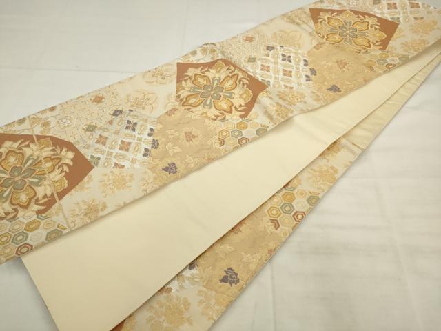 平和屋着物◎六通柄袋帯　唐織　草花文　金銀糸　三越扱い　正絹　逸品　AABK6693pf