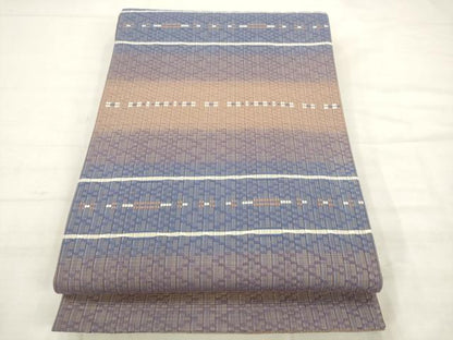 平和屋着物●両面全通柄袋帯　花織　横段文　正絹　逸品　AABK6704pf