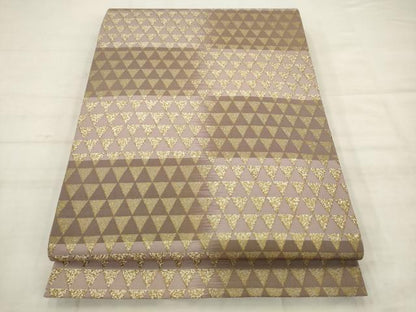 平和屋着物●伝統工芸品　伊那紬　手織り　全通柄袋帯　鱗文　金彩　正絹　逸品　AABK6705pf