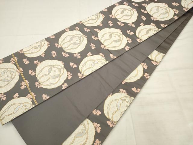 平和屋着物●西陣　河合美術織物謹製　六通柄袋帯　唐織　手織能衣錦　花蝶文　金銀糸　正絹　逸品　AABK6708pf
