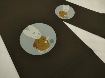 平和屋着物●九寸名古屋帯　兎　鬼しぼ縮緬　正絹　逸品　AABK6710pf