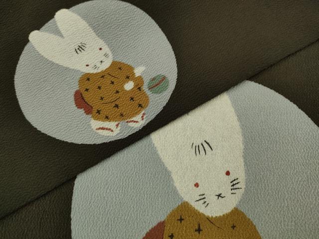 平和屋着物●九寸名古屋帯　兎　鬼しぼ縮緬　正絹　逸品　AABK6710pf