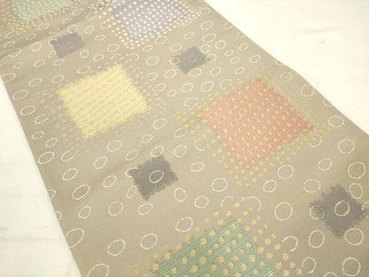 平和屋着物●「美しいキモノ」お馴染みのメーカー　となみ織物　六通柄袋帯　幾何学文様　金銀糸　正絹　逸品　AABK6716pf