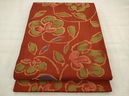 平和屋着物●桝屋高尾　六通柄　本袋帯　草花文　正絹　逸品　AABK6723pf