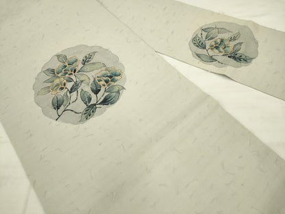 平和屋着物●九寸名古屋帯　髭紬　手描き　草花文　金彩　正絹　逸品　AABK6726pf