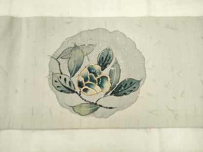 平和屋着物●九寸名古屋帯　髭紬　手描き　草花文　金彩　正絹　逸品　AABK6726pf