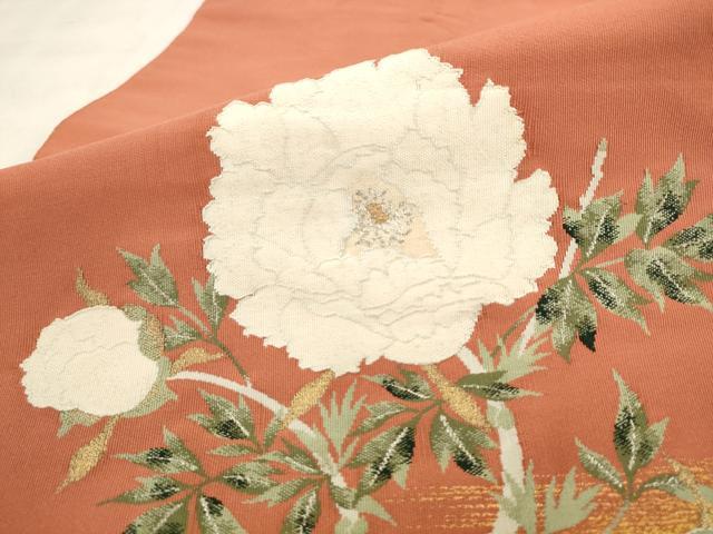 平和屋着物●綴れ　八寸名古屋帯　草花文　金銀糸　正絹　逸品　AABK6728pf