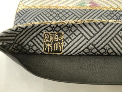 平和屋着物●西陣　京の名門　じゅらく謹製　黄金繭　六通柄袋帯　格子花文　金糸　正絹　逸品　AABK6738pf