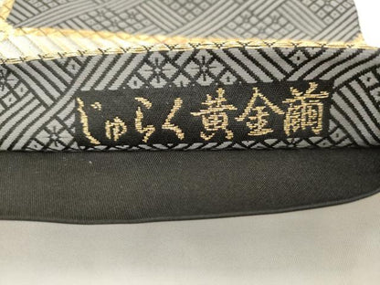 平和屋着物●西陣　京の名門　じゅらく謹製　黄金繭　六通柄袋帯　格子花文　金糸　正絹　逸品　AABK6738pf
