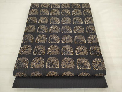 平和屋着物●太鼓柄袋帯　印伝　花兎　正絹　逸品　AABK6740pf