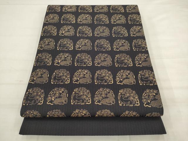 平和屋着物●太鼓柄袋帯　印伝　花兎　正絹　逸品　AABK6740pf