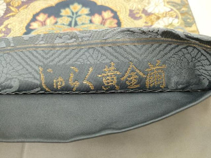 平和屋着物●西陣　京の名門　じゅらく謹製　黄金繭　六通柄袋帯　雪輪重ね花文　金糸　正絹　逸品　AABK6743pf