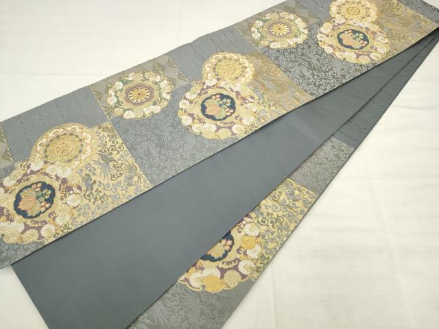 平和屋着物●西陣　京の名門　じゅらく謹製　黄金繭　六通柄袋帯　雪輪重ね花文　金糸　正絹　逸品　AABK6743pf