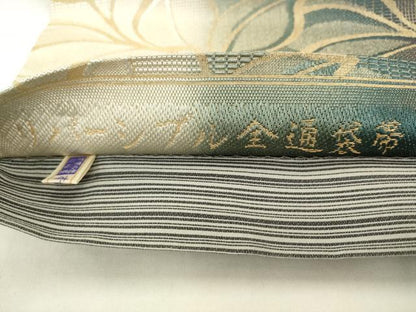 平和屋着物●両面全通柄袋帯　花尽くし　横段文　金糸　正絹　逸品　AABK6748pf