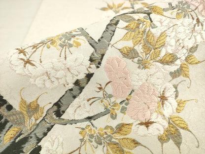 平和屋着物●六通柄袋帯　桜染　左近桜　金銀糸　正絹　逸品　AABK6749pf