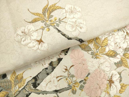 平和屋着物●六通柄袋帯　桜染　左近桜　金銀糸　正絹　逸品　AABK6749pf