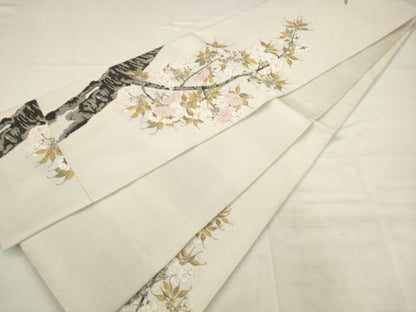 平和屋着物●六通柄袋帯　桜染　左近桜　金銀糸　正絹　逸品　AABK6749pf
