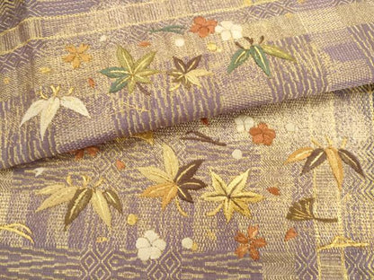平和屋着物●ひなや工房　くむ・あむ・おる　伊豆蔵明彦　太鼓柄袋帯　総刺繍　草花文　金糸　正絹　逸品　AABK6751pf