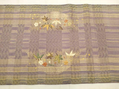 平和屋着物●ひなや工房　くむ・あむ・おる　伊豆蔵明彦　太鼓柄袋帯　総刺繍　草花文　金糸　正絹　逸品　AABK6751pf