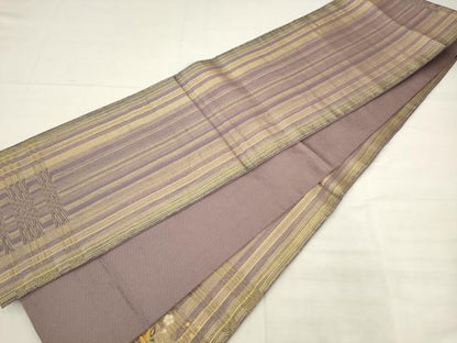 平和屋着物●ひなや工房　くむ・あむ・おる　伊豆蔵明彦　太鼓柄袋帯　総刺繍　草花文　金糸　正絹　逸品　AABK6751pf