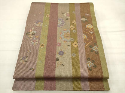平和屋着物●ひなや工房　くむ・あむ・おる　伊豆蔵明彦　太鼓柄袋帯　総刺繍　飾花文　金糸　正絹　逸品　AABK6752pf