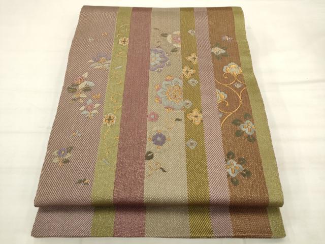 平和屋着物●ひなや工房　くむ・あむ・おる　伊豆蔵明彦　太鼓柄袋帯　総刺繍　飾花文　金糸　正絹　逸品　AABK6752pf