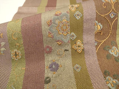 平和屋着物●ひなや工房　くむ・あむ・おる　伊豆蔵明彦　太鼓柄袋帯　総刺繍　飾花文　金糸　正絹　逸品　AABK6752pf