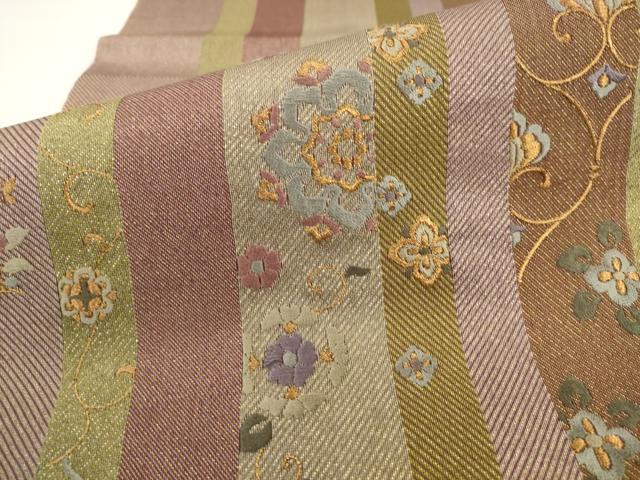 平和屋着物●ひなや工房　くむ・あむ・おる　伊豆蔵明彦　太鼓柄袋帯　総刺繍　飾花文　金糸　正絹　逸品　AABK6752pf