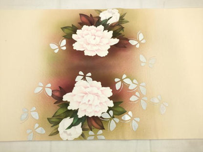 平和屋着物●六通柄袋帯　花蝶文　銀彩　正絹　逸品　AABK6754pf