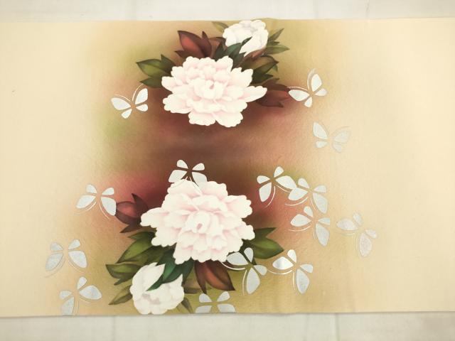 平和屋着物●六通柄袋帯　花蝶文　銀彩　正絹　逸品　AABK6754pf
