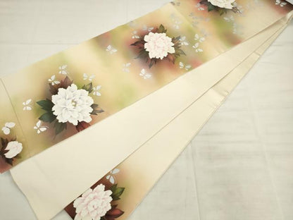 平和屋着物●六通柄袋帯　花蝶文　銀彩　正絹　逸品　AABK6754pf