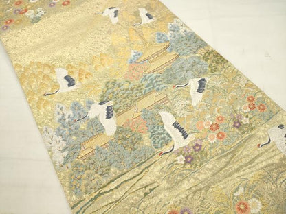 平和屋着物●六通柄袋帯　唐織　斑鳩瑞祥文　金糸　正絹　逸品　AABK6758pf