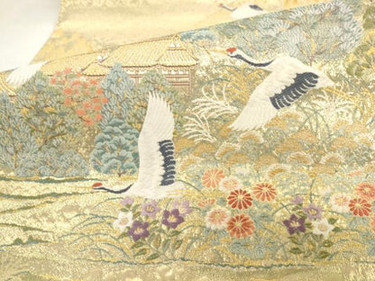 平和屋着物●六通柄袋帯　唐織　斑鳩瑞祥文　金糸　正絹　逸品　AABK6758pf