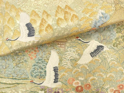 平和屋着物●六通柄袋帯　唐織　斑鳩瑞祥文　金糸　正絹　逸品　AABK6758pf