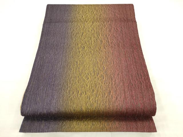 平和屋着物▽全通柄袋帯　スリーシーズン　春夏秋　櫛織　霞文　正絹　逸品　AABK6762pf