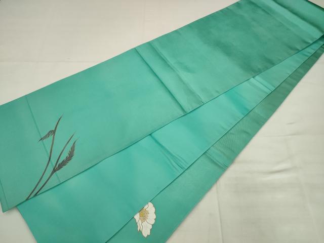 平和屋着物●染色作家　田中文子　太鼓柄袋帯　草花文　金彩　正絹　逸品　AABK6764pf
