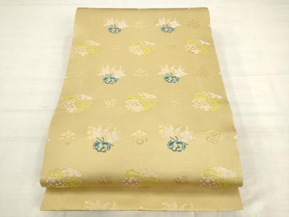 平和屋着物●両面全通柄袋帯　正倉院鹿唐草文　金糸　正絹　逸品　AABK6771pf