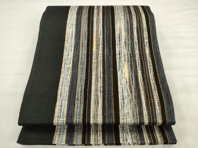 平和屋着物●袋帯　螺鈿　間道　黒地　正絹　逸品　AABK6773pf