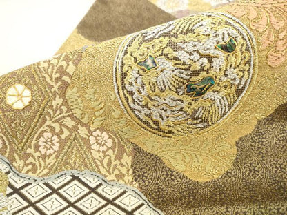 平和屋着物●六通柄袋帯　王朝巌島文　金銀糸　正絹　逸品　AABK6774pf