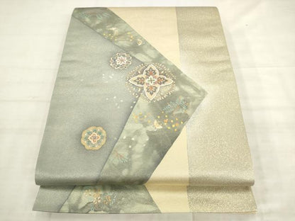 平和屋着物●太鼓柄袋帯　作家物　舞蝶花鳥文　金糸　正絹　逸品　AABK6775pf