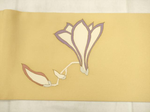 平和屋着物●塩瀬　つけ帯　駒刺繍　花丸文　金彩　正絹　逸品　AABK6784pf