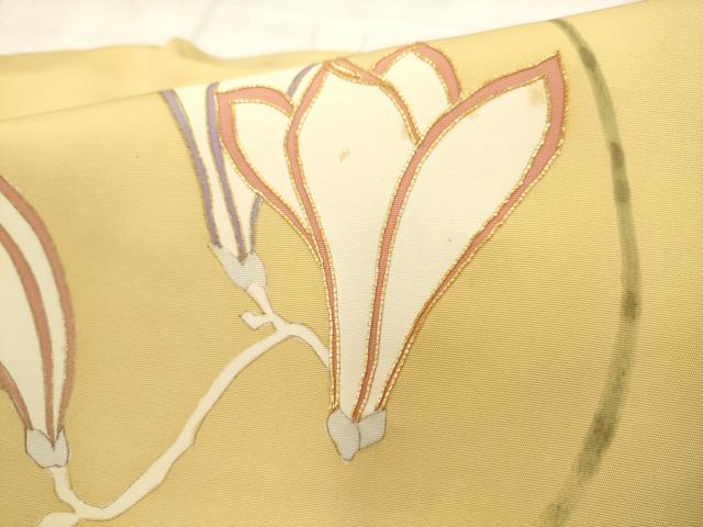 平和屋着物●塩瀬　つけ帯　駒刺繍　花丸文　金彩　正絹　逸品　AABK6784pf