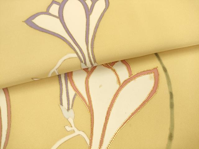 平和屋着物●塩瀬　つけ帯　駒刺繍　花丸文　金彩　正絹　逸品　AABK6784pf