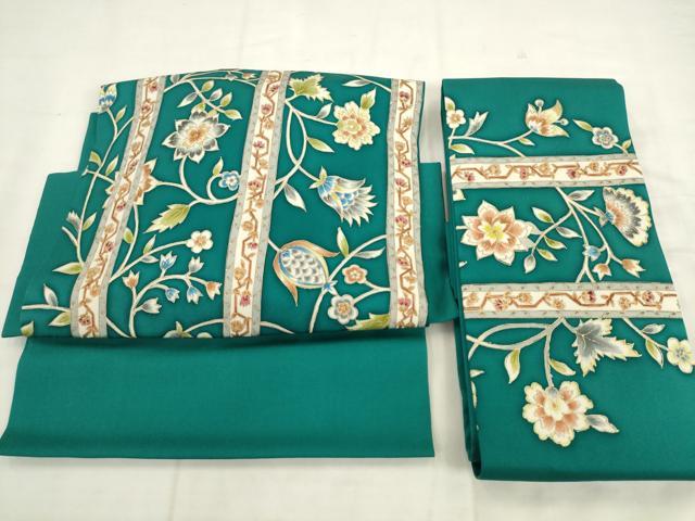 平和屋着物●塩瀬　つけ帯　更紗花間道　金彩　正絹　逸品　AABK6785pf
