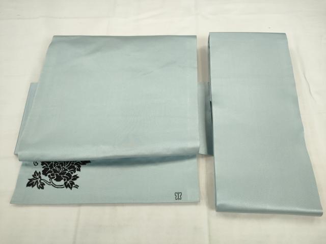 平和屋着物●西陣　川島織物　つけ帯　更紗花文　ワンポイント　湊鼠色　正絹　逸品　AABK6786pf