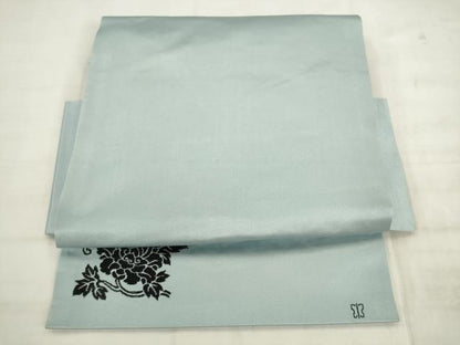 平和屋着物●西陣　川島織物　つけ帯　更紗花文　ワンポイント　湊鼠色　正絹　逸品　AABK6786pf