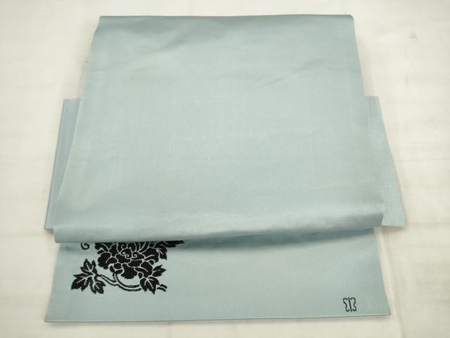 平和屋着物●西陣　川島織物　つけ帯　更紗花文　ワンポイント　湊鼠色　正絹　逸品　AABK6786pf