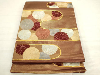 平和屋着物●西陣　川島織物　太鼓柄袋帯　駒刺繍　エ霞花文　金糸　正絹　逸品　AABK6788pf